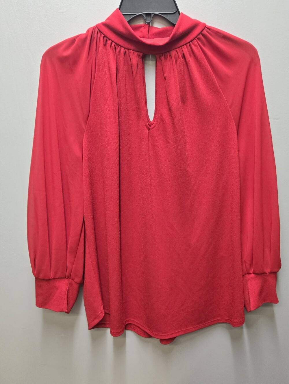 7th Avenue New York & Company Womens Large Red Keyhole Blouse Long Sleeve